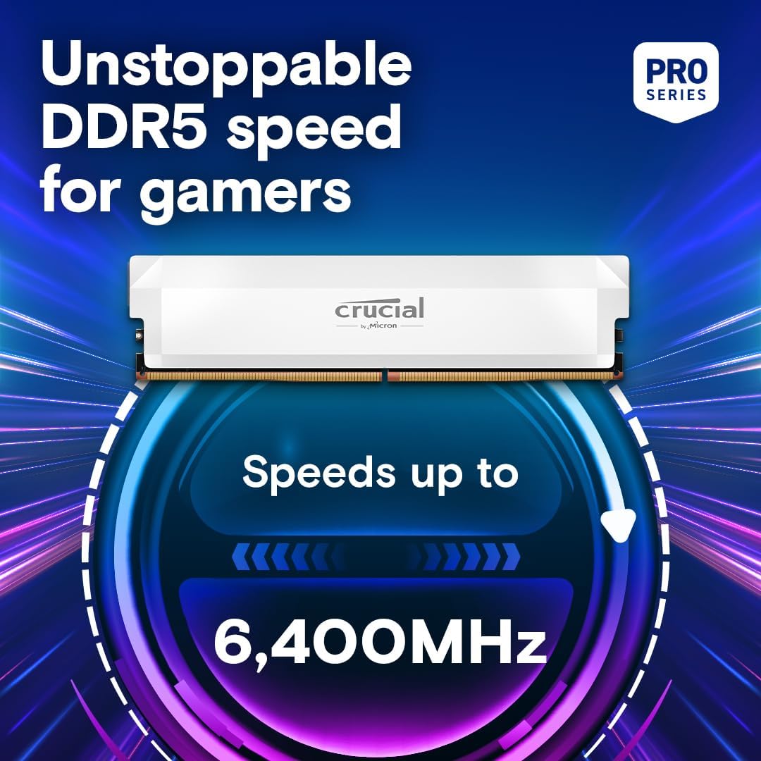 Crucial Pro Overclocking 32GB (2x16GB) DDR5 6000MHz CL36 Desktop Memory - White (CP2K16G60C36U5W)