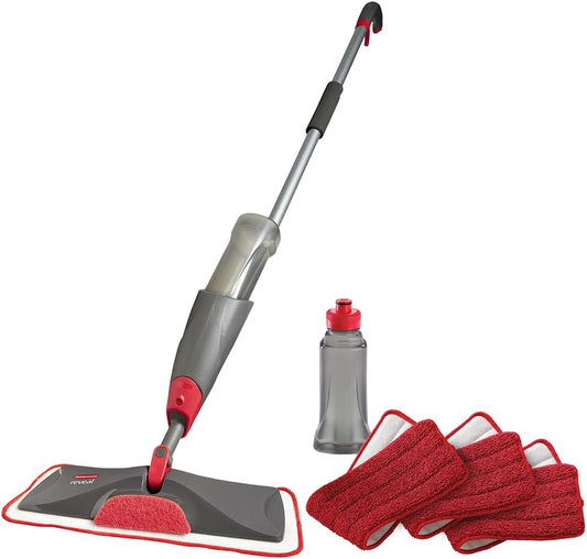 Rubbermaid Microfiber Reveal Spray Mop Floor Cleaning Kit – Refillable Spray Mop with 3 Reusable Pads