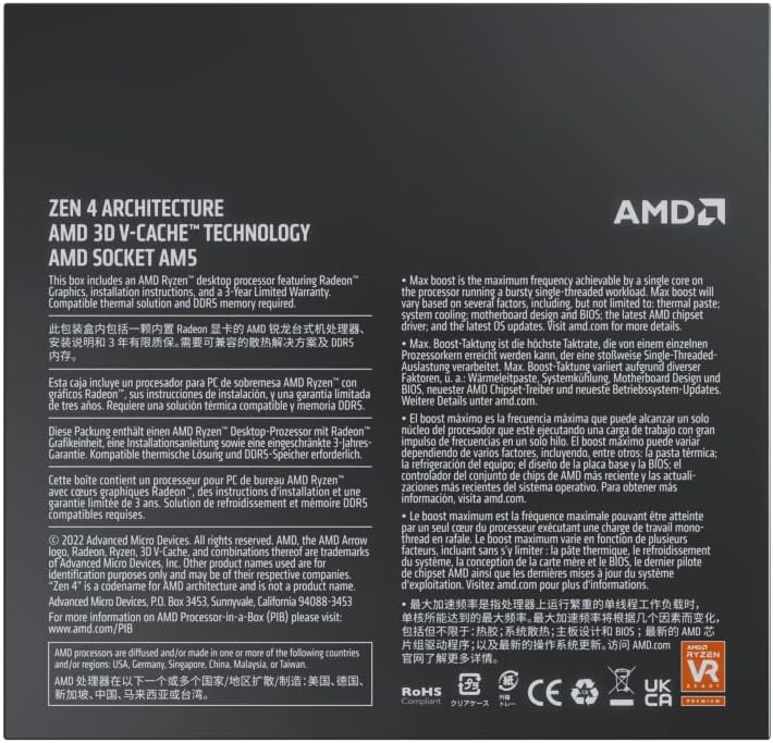 AMD Ryzen 7 7800X3D 8-Core 16-Thread Desktop Processor with 3D V-Cache - Socket AM5 (100000910WOF)