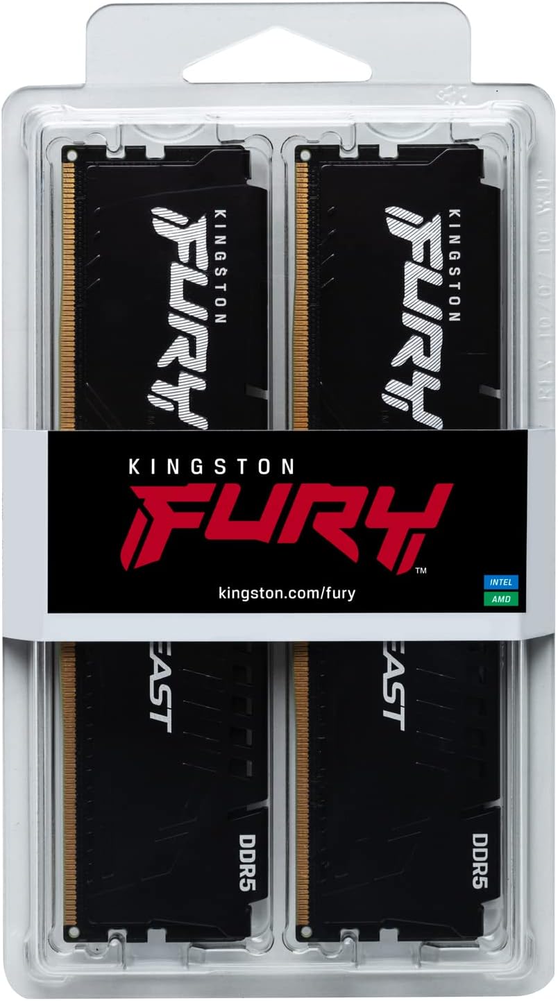 Kingston FURY Beast 16GB (2x8GB) DDR5 5200MT/s CL40 Intel XMP & AMD Expo Desktop Gaming Memory - Black (KF552C40BBK2-16)