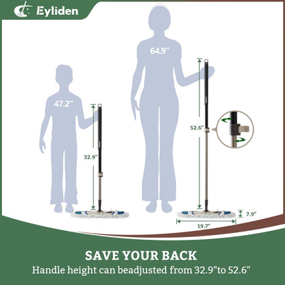 Eyliden Flat Microfibre Mop with 2 Reusable Pads – Wet & Dry Floor Cleaning Mop with Telescopic Handle