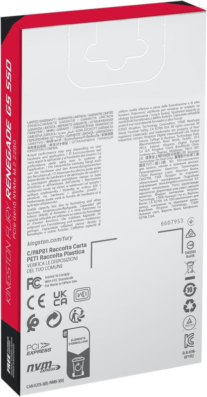 Kingston FURY Renegade G5 1TB PCIe 5.0 NVMe M.2 2280 Internal Solid State Drive - SSD (SFYR2S/1T0)