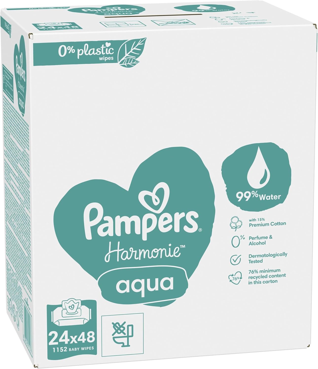 Pampers Harmonie Aqua Baby Wet Wipes 24 Pack – 1152 Wipes with 99% Water for Delicate Skin