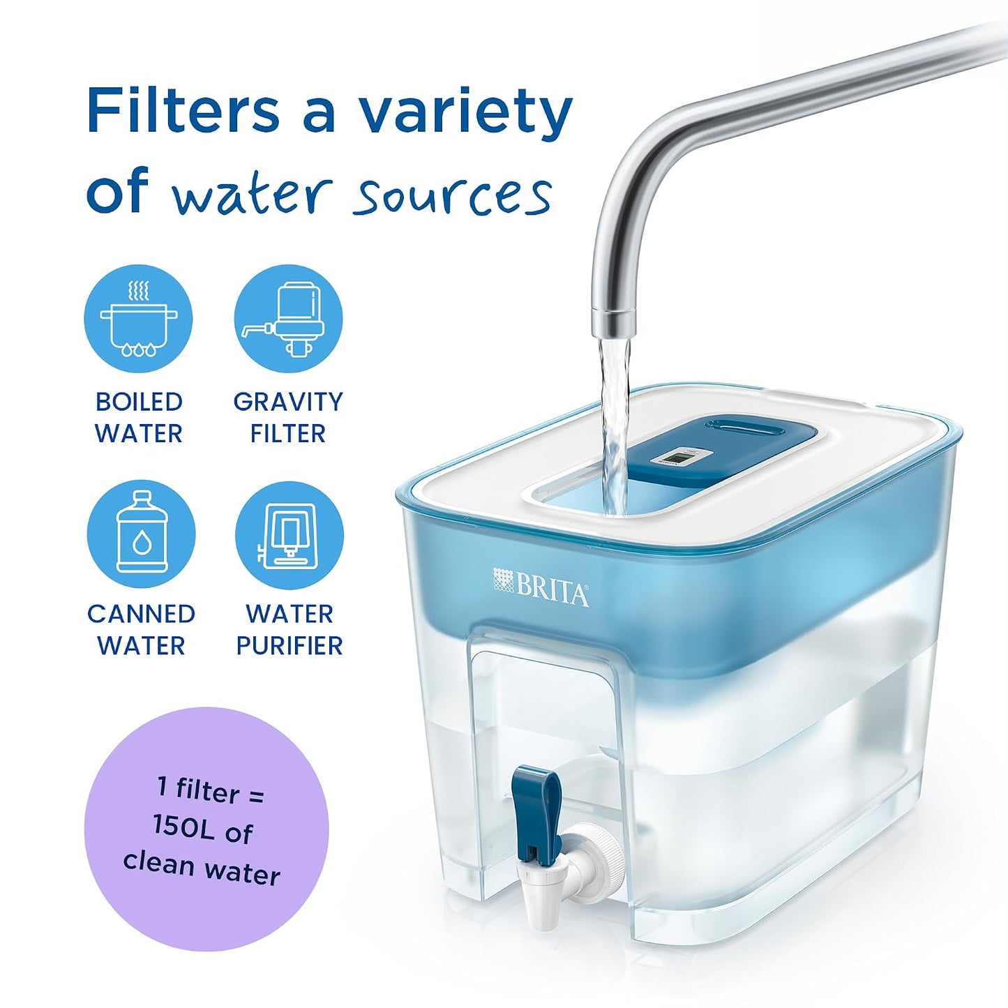 BRITA Flow XXL Water Filter Tank 8.2L – Fridge-Fitting Water Dispenser with MAXTRA PRO Cartridge, Digital Memo Indicator