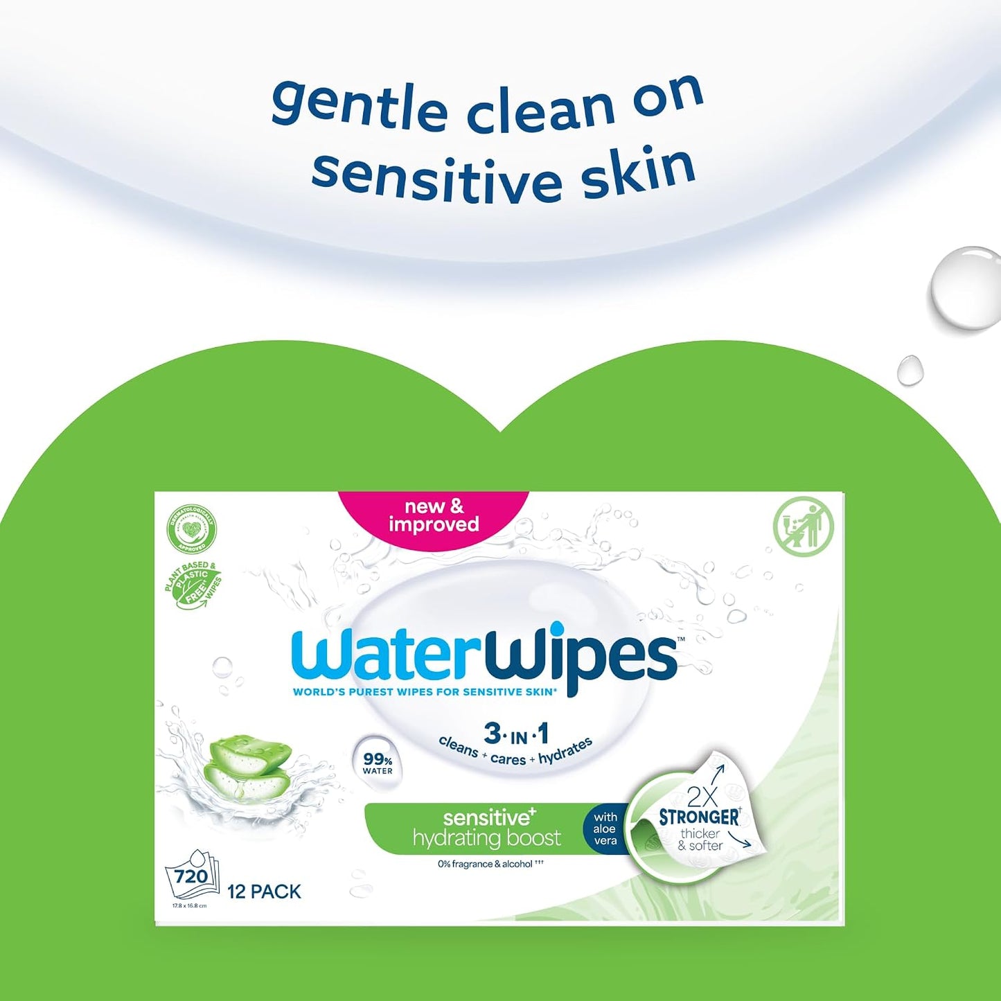 WaterWipes Sensitive+ Hydrating Boost Baby Wipes 12 Pack – 99% Water, Aloe Vera & Gentle Hydration