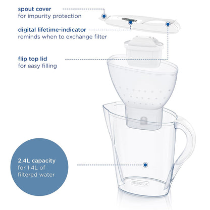 BRITA Marella Water Filter Jug 2.4L White – Fridge-Fit Pitcher with Digital Memo Indicator & 12x MAXTRA PRO Cartridges