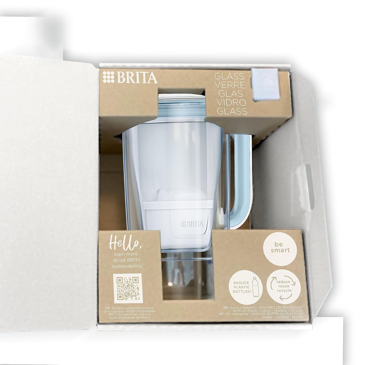BRITA Glass Water Filter Jug Light Blue 2.5L – Premium Borosilicate Glass Pitcher with MAXTRA PRO Cartridges & Smart Light Indicator