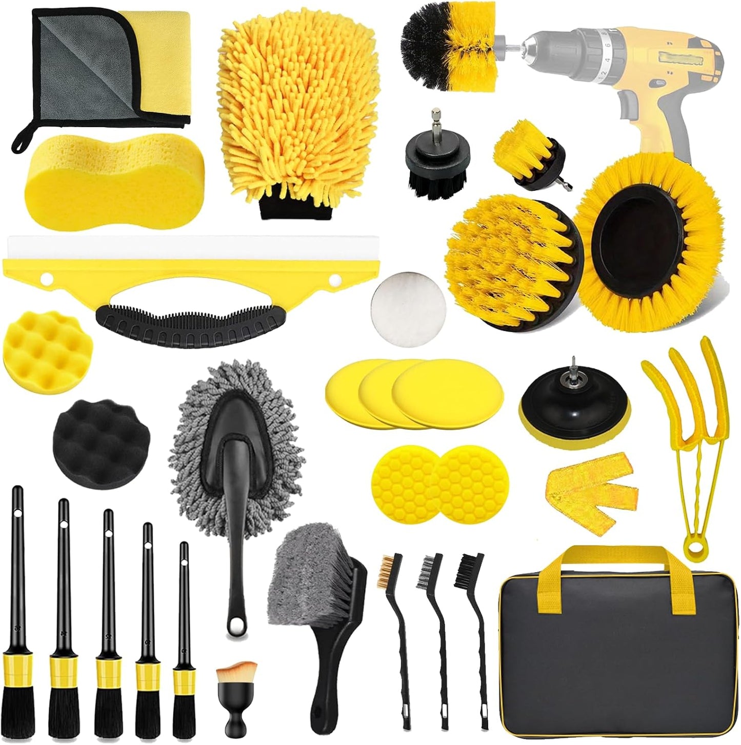 32Pcs Car Detailing Cleaning Kit – Interior & Exterior Car Care Brush Set with Polishing Pads