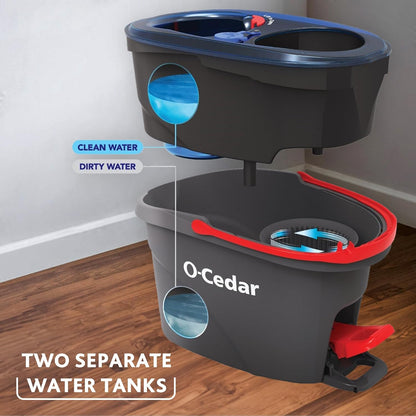 O-Cedar EasyWring RinseClean Microfiber Spin Mop & Bucket System – Dual Chamber Floor Cleaning Set