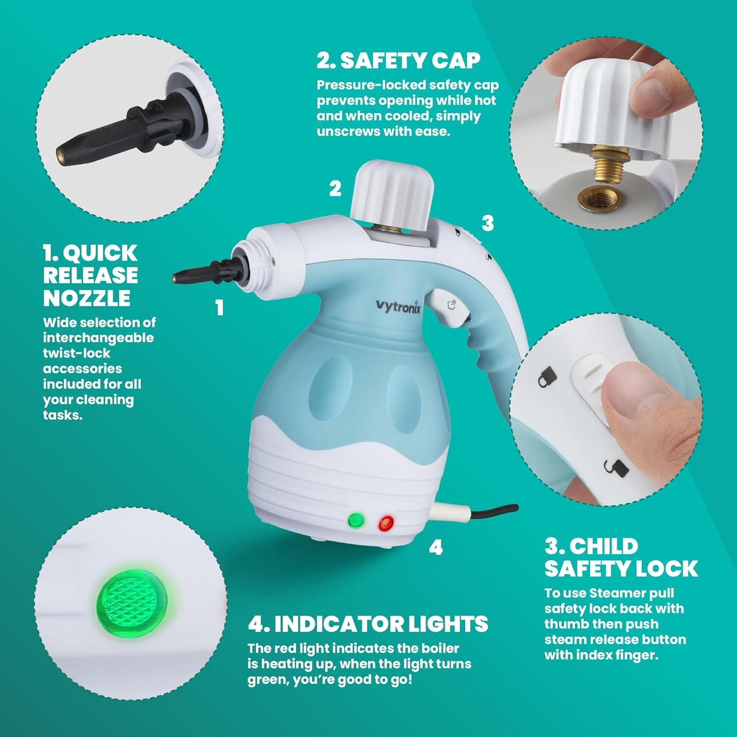Vytronix HHG230 Handheld Steam Cleaner 9-in-1 – Portable Multi-Surface Steam Gun