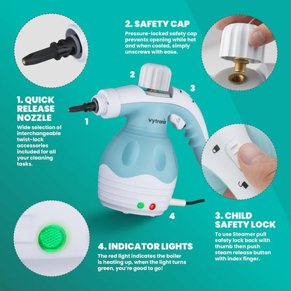 Vytronix HHG230 Handheld Steam Cleaner 9-in-1 – Portable Multi-Surface Steam Gun