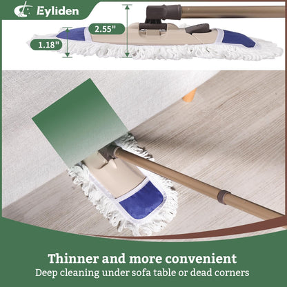 Eyliden Flat Microfibre Mop with 2 Reusable Pads – Wet & Dry Floor Cleaning Mop with Telescopic Handle