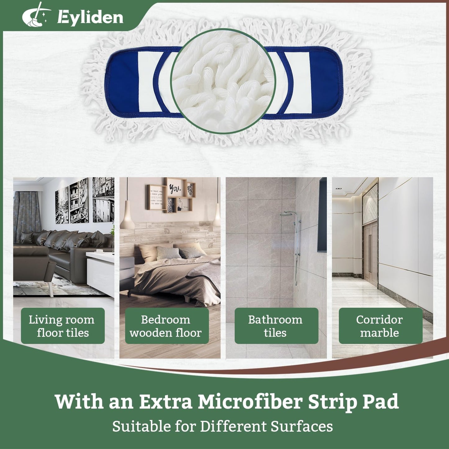 Eyliden Flat Microfibre Mop with 2 Reusable Pads – Wet & Dry Floor Cleaning Mop with Telescopic Handle