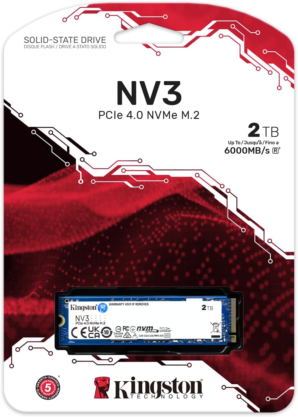 Kingston NV3 2TB NVMe PCIe 4.0 M.2 2280 Internal Solid State Drive - SSD (SNV3S/2000G)