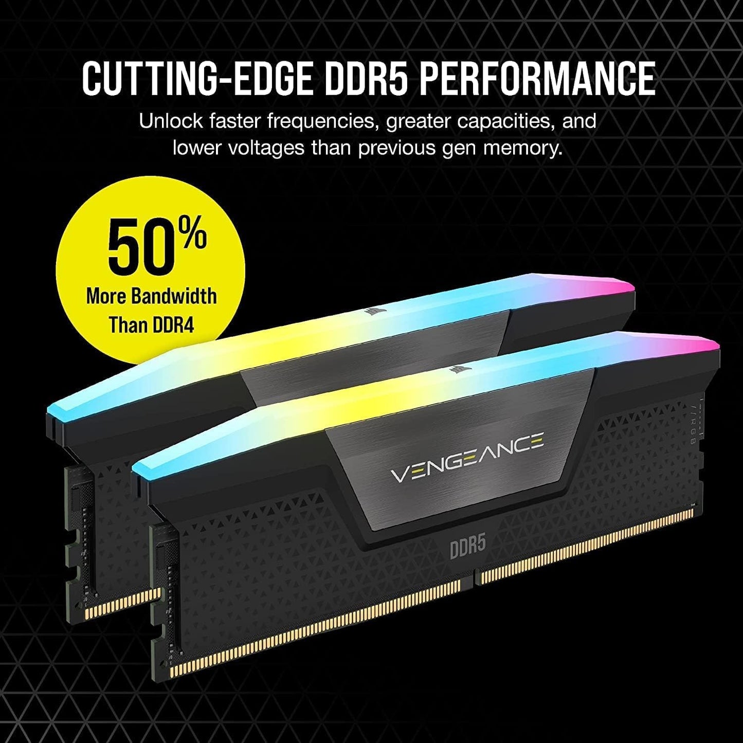 Corsair Vengeance RGB 32GB (2x16GB) DDR5 6000MHz CL36 Desktop Memory - Black (CMH32GX5M2E6000C36)