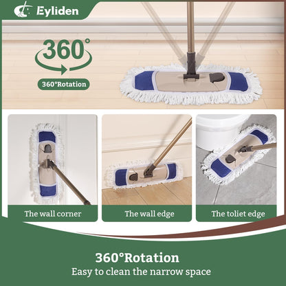 Eyliden Flat Microfibre Mop with 2 Reusable Pads – Wet & Dry Floor Cleaning Mop with Telescopic Handle