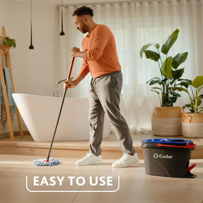O-Cedar EasyWring RinseClean Microfiber Spin Mop & Bucket System – Dual Chamber Floor Cleaning Set
