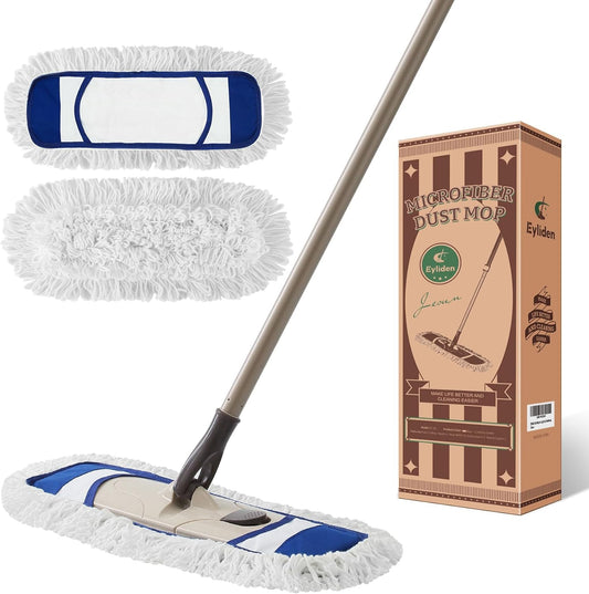 Eyliden Flat Microfibre Mop with 2 Reusable Pads – Wet & Dry Floor Cleaning Mop with Telescopic Handle