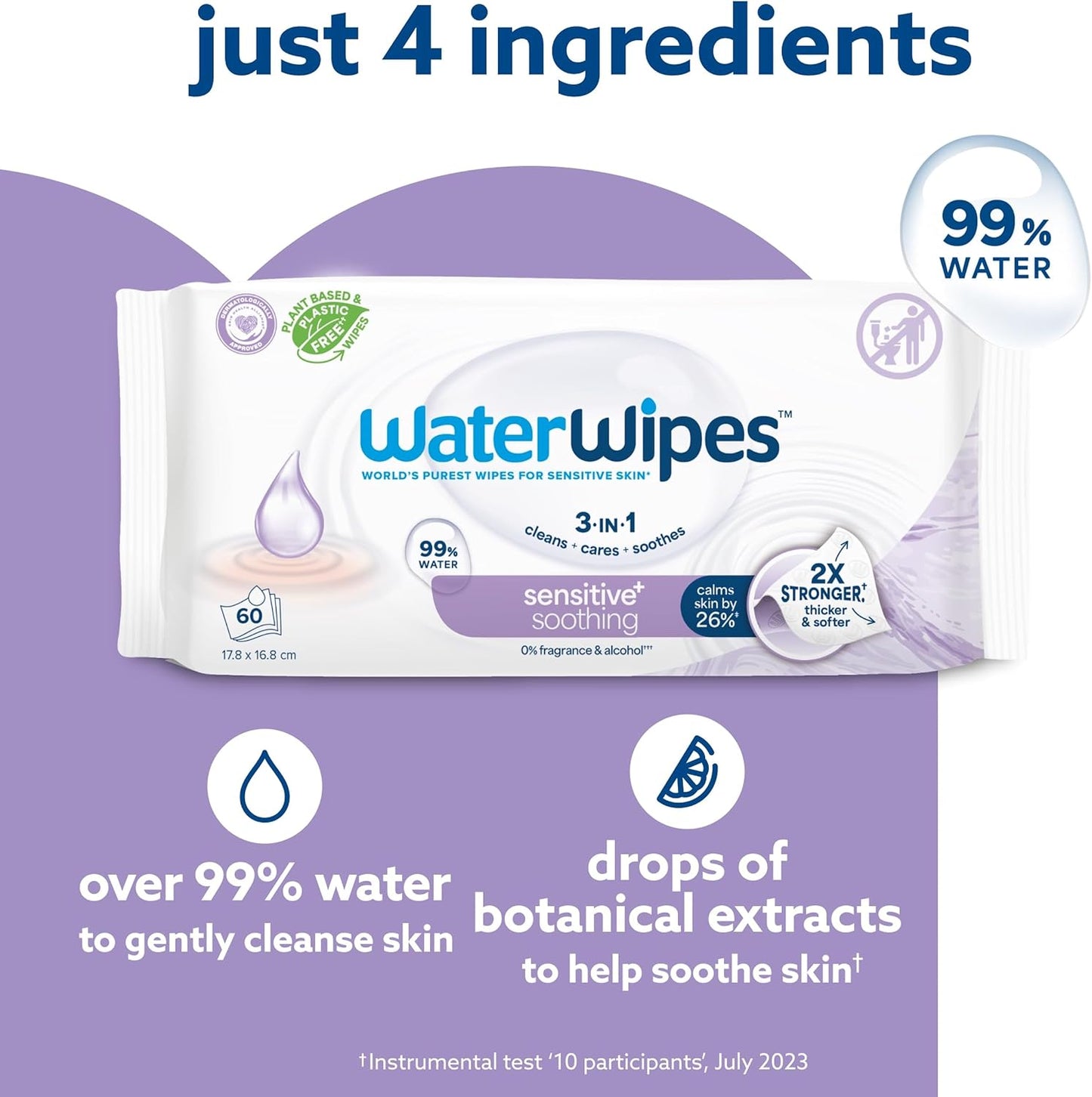 WaterWipes Sensitive+ Soothing Baby Wipes 12 Pack – 99% Water, Botanical Extract & Gentle Care