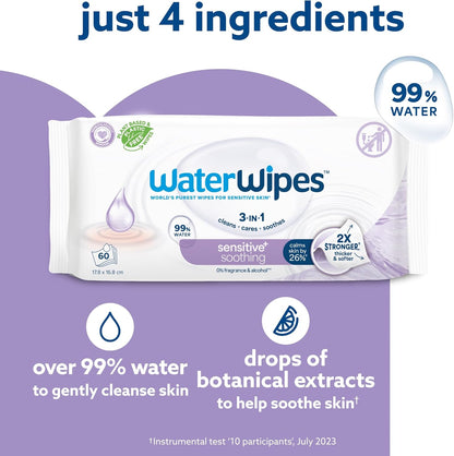 WaterWipes Sensitive+ Soothing Baby Wipes 12 Pack – 99% Water, Botanical Extract & Gentle Care