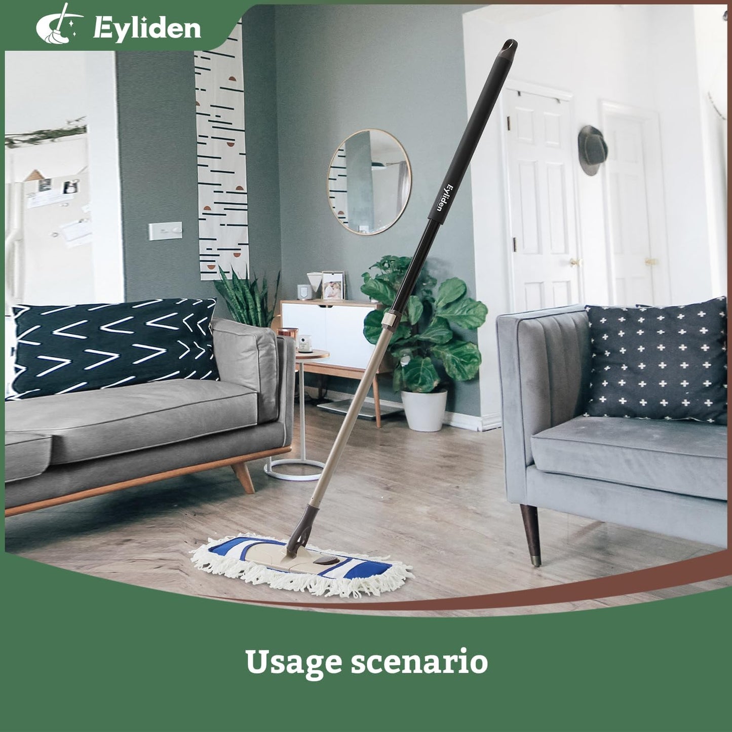 Eyliden Flat Microfibre Mop with 2 Reusable Pads – Wet & Dry Floor Cleaning Mop with Telescopic Handle