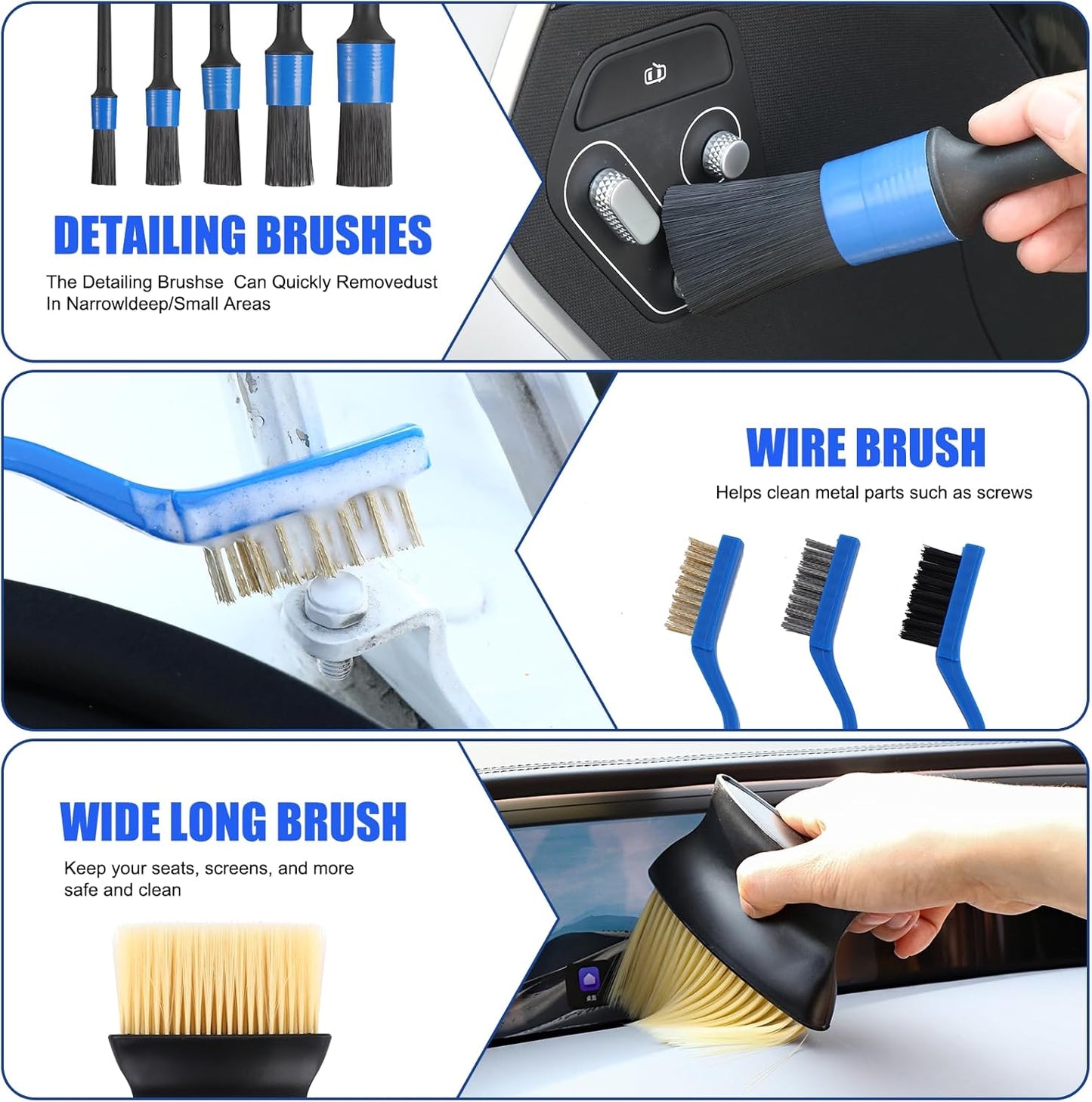 27Pcs Car Cleaning Kit – Interior & Exterior Detailing Brush Set with Storage Bag