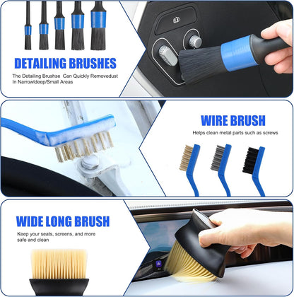 27Pcs Car Cleaning Kit – Interior & Exterior Detailing Brush Set with Storage Bag