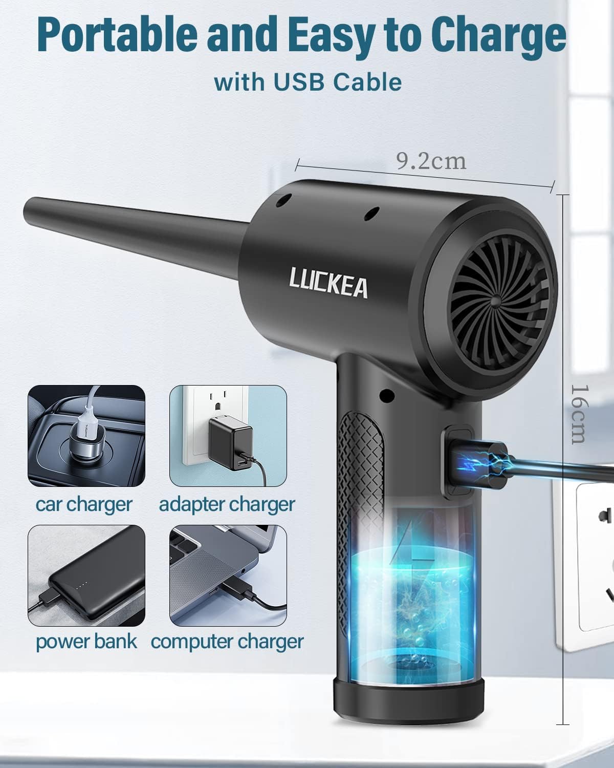 LUCKEA Electric Air Duster Cleaner 6000mAh – Rechargeable Compressed Air Blower for PC & Electronics