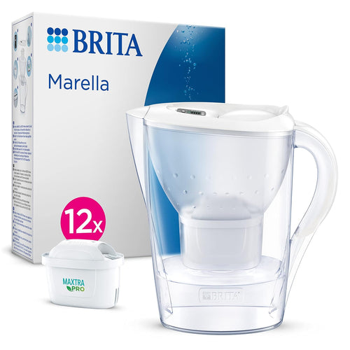 BRITA Marella Water Filter Jug 2.4L White – Fridge-Fit Pitcher with Digital Memo Indicator & 12x MAXTRA PRO Cartridges