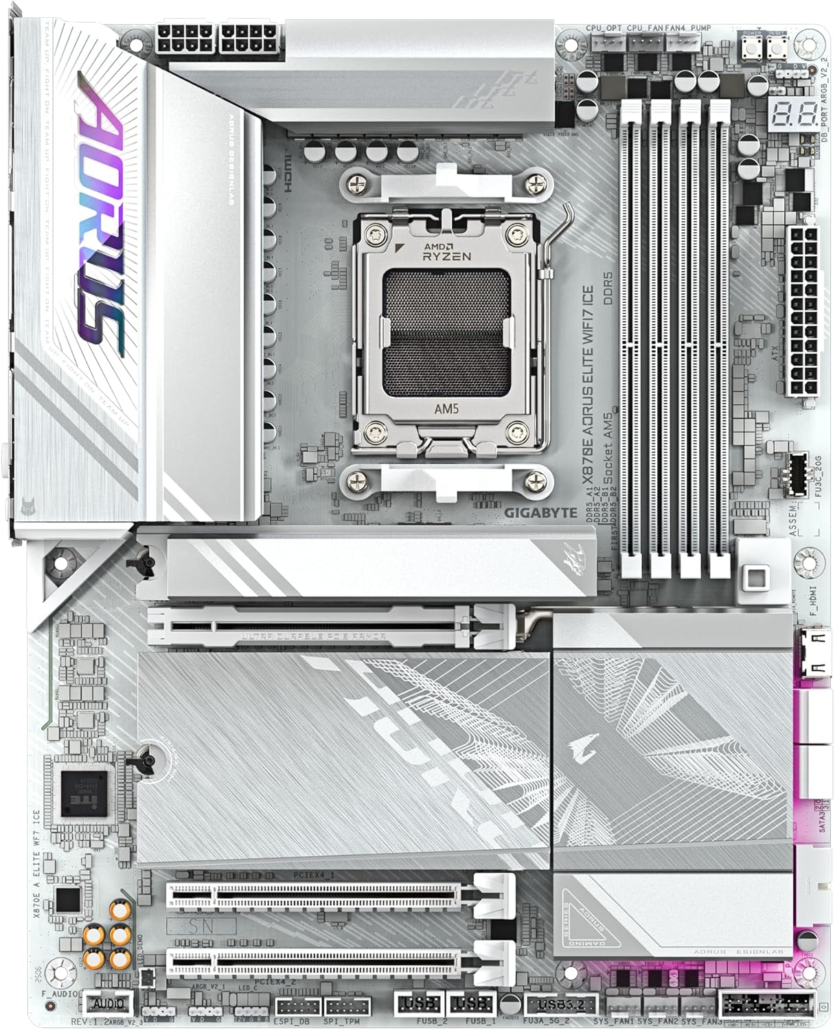 Gigabyte X870E AORUS ELITE WIFI7 ICE White Flagship AMD Ryzen AM5 ATX Motherboard (X870E AORUS ELITE WIFI7 ICE)