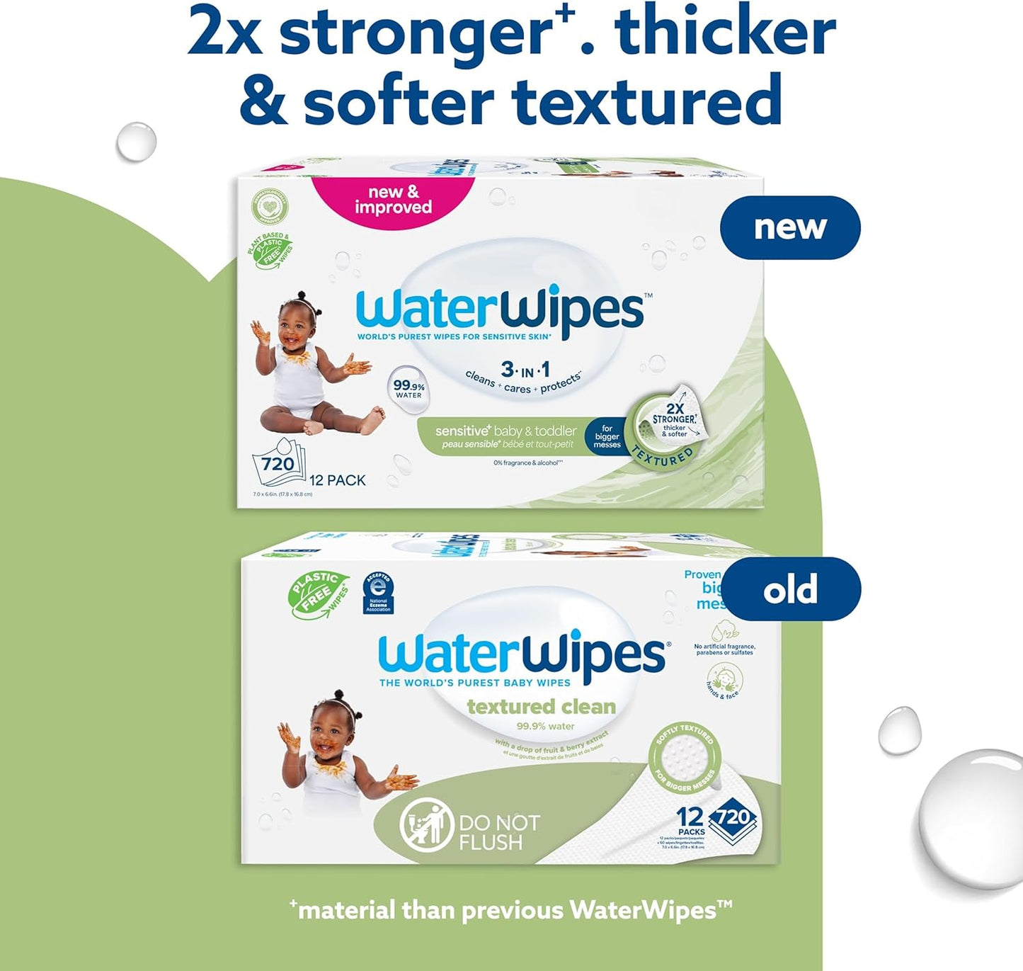 WaterWipes Sensitive+ Baby & Toddler Wipes 12 Pack – 99.9% Water, Textured Gentle Clean