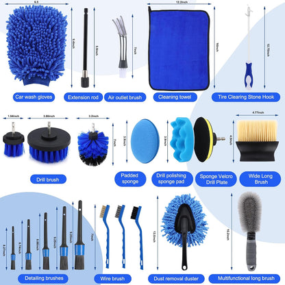 27Pcs Car Cleaning Kit – Interior & Exterior Detailing Brush Set with Storage Bag