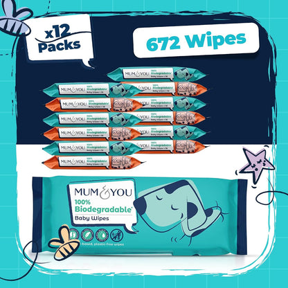 M&Y Mum & You Biodegradable Baby Wet Wipes 18 Packs – 1008 Water-Based Wipes