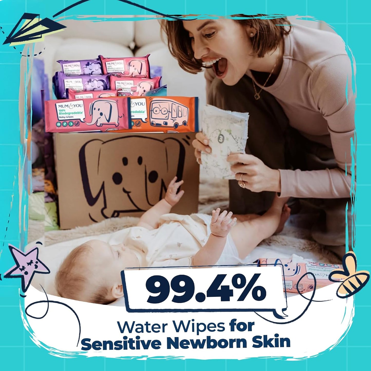 M&Y Mum & You Biodegradable Baby Wet Wipes 18 Packs – 1008 Water-Based Wipes