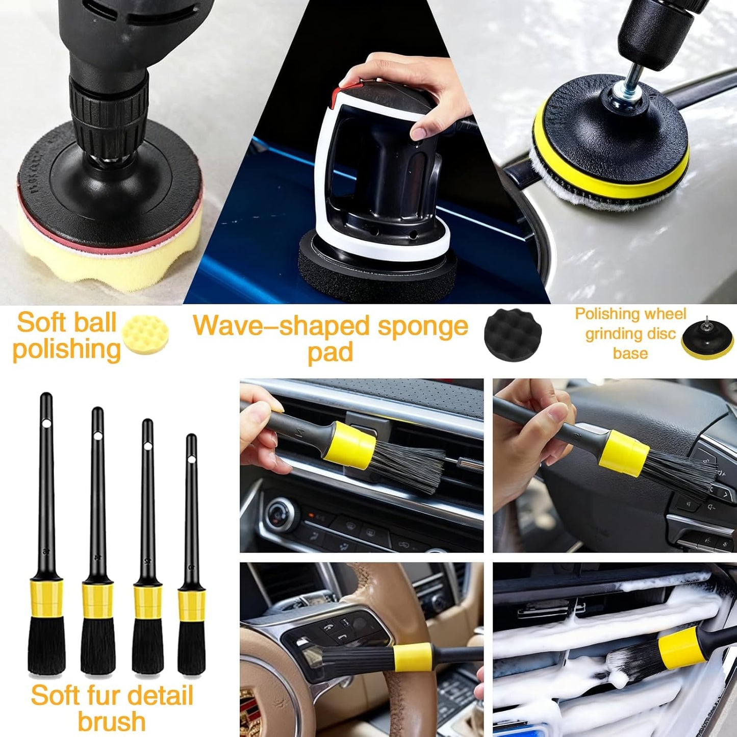 32Pcs Car Detailing Cleaning Kit – Interior & Exterior Car Care Brush Set with Polishing Pads