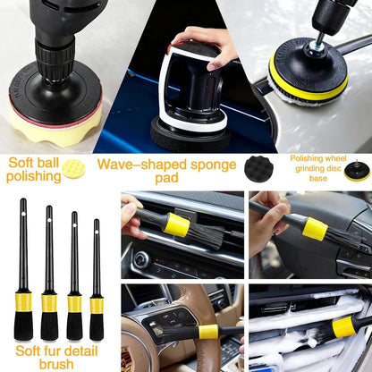 32Pcs Car Detailing Cleaning Kit – Interior & Exterior Car Care Brush Set with Polishing Pads