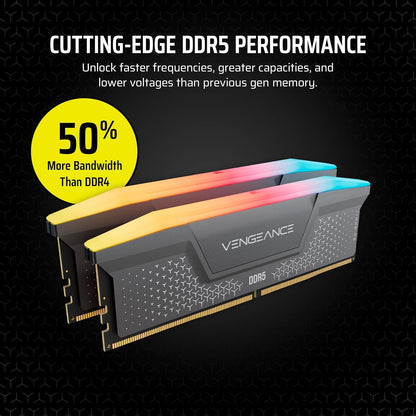 Corsair Vengeance RGB RS 32GB (2x16GB) DDR5 6000MHz CL36 Intel XMP & AMD Expo Desktop Memory - Grey (CMG32GX5M2E6000Z36)