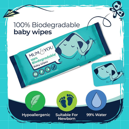 M&Y Mum & You Biodegradable Baby Wet Wipes 18 Packs – 1008 Water-Based Wipes