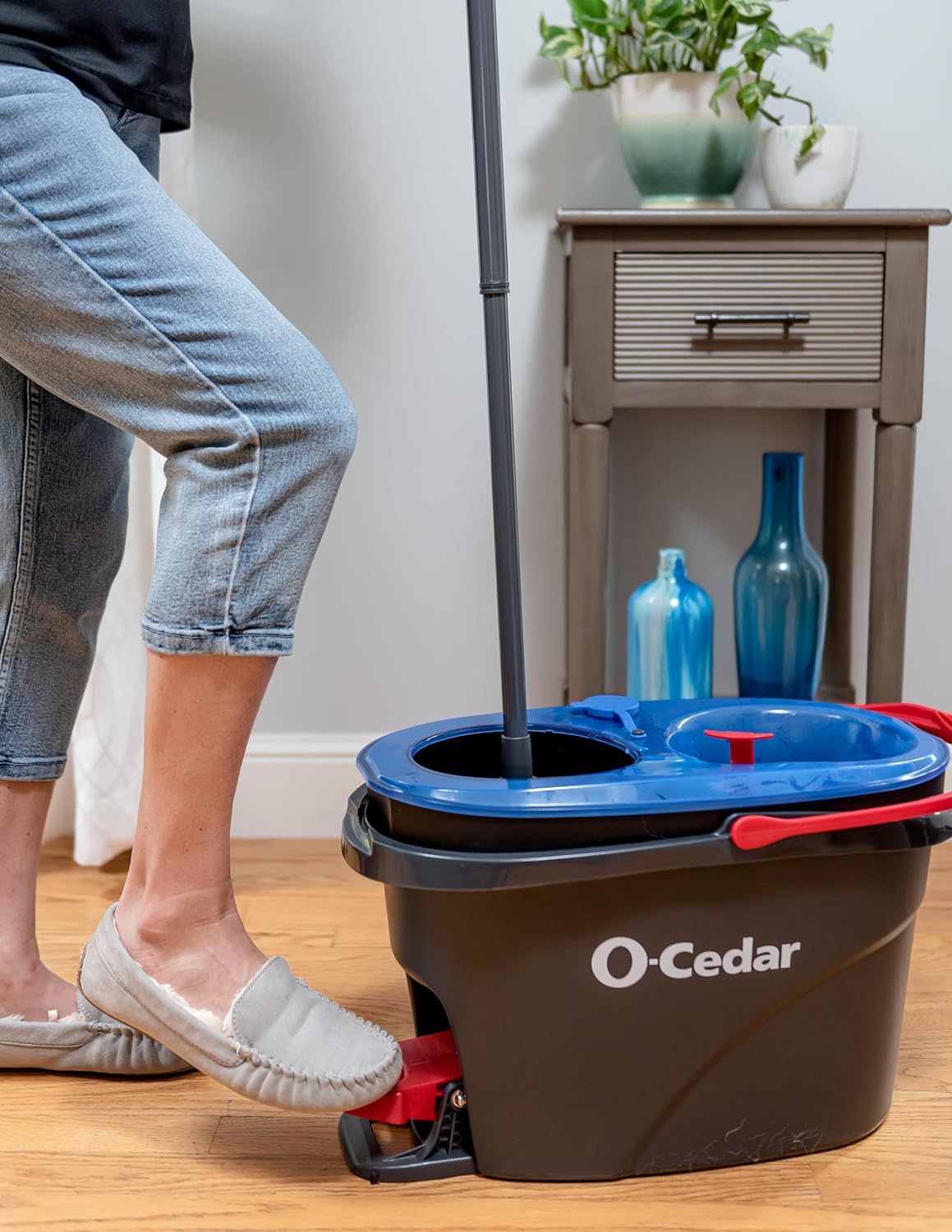 O-Cedar EasyWring RinseClean Microfiber Spin Mop & Bucket System – Dual Chamber Floor Cleaning Set