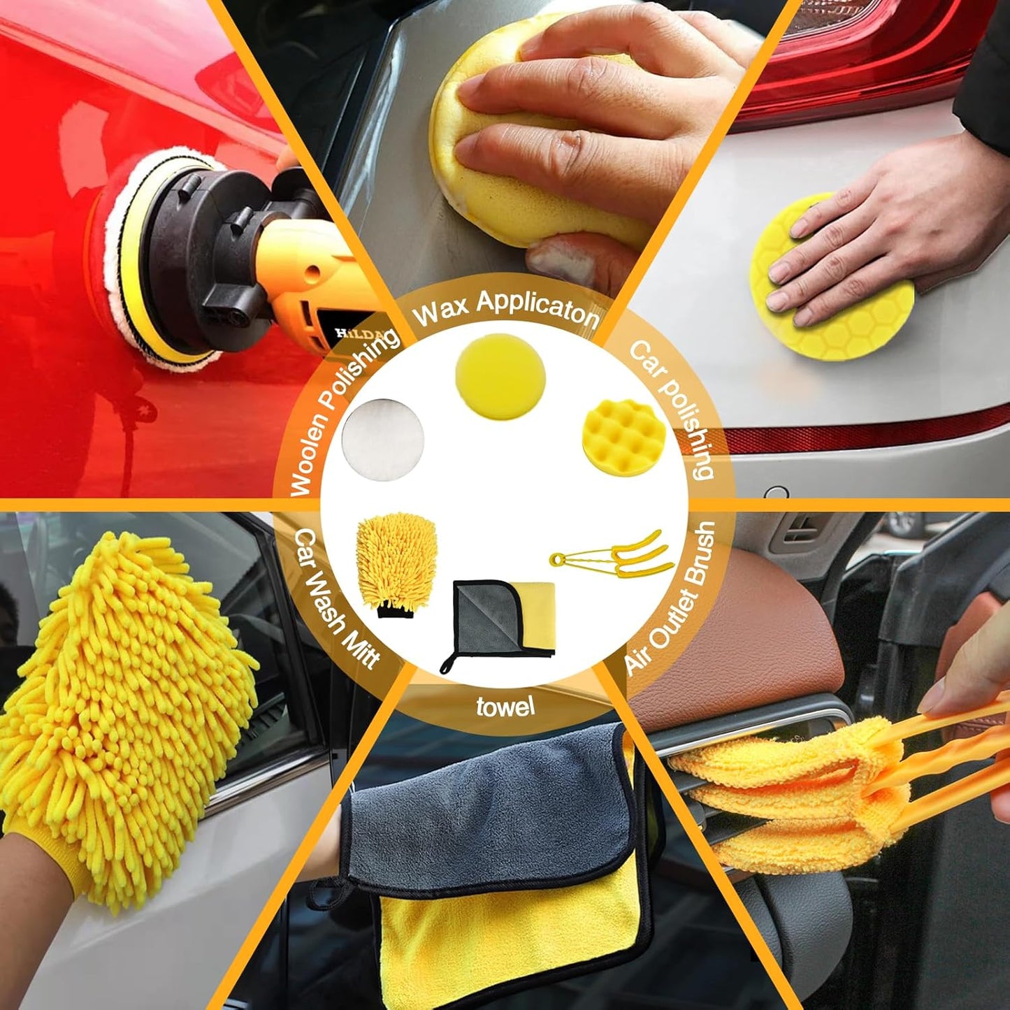 32Pcs Car Detailing Cleaning Kit – Interior & Exterior Car Care Brush Set with Polishing Pads