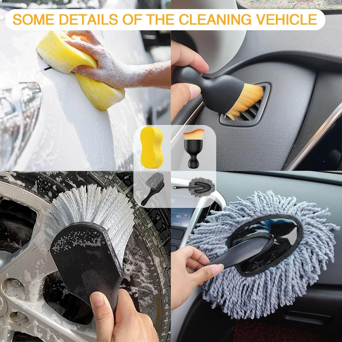 32Pcs Car Detailing Cleaning Kit – Interior & Exterior Car Care Brush Set with Polishing Pads