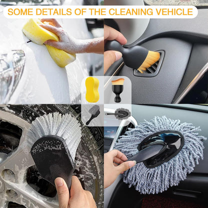 32Pcs Car Detailing Cleaning Kit – Interior & Exterior Car Care Brush Set with Polishing Pads