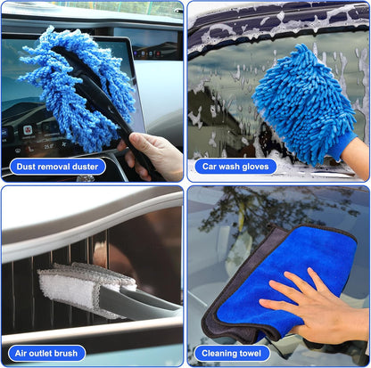27Pcs Car Cleaning Kit – Interior & Exterior Detailing Brush Set with Storage Bag