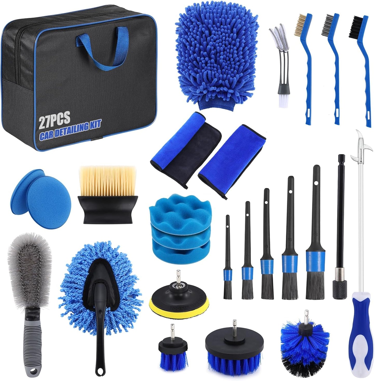27Pcs Car Cleaning Kit – Interior & Exterior Detailing Brush Set with Storage Bag