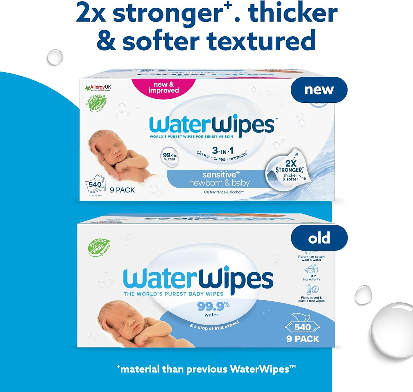 WaterWipes Sensitive+ Newborn & Baby Wipes 9 Pack – 99.9% Water, Unscented Gentle Care