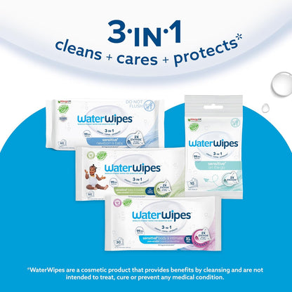 WaterWipes Sensitive+ Newborn & Baby Wipes 9 Pack – 99.9% Water, Unscented Gentle Care