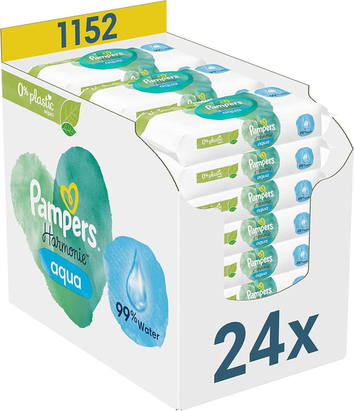 Pampers Harmonie Aqua Baby Wet Wipes 24 Pack – 1152 Wipes with 99% Water for Delicate Skin