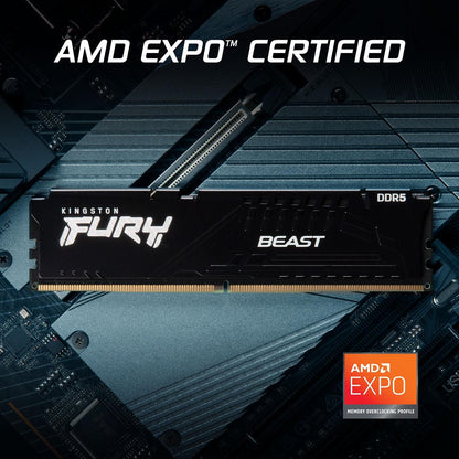 Kingston FURY Beast 16GB (2x8GB) DDR5 6000MT/s CL30 Intel XMP & AMD Expo Desktop Gaming Memory - Black (KF560C30BBEK2-16)