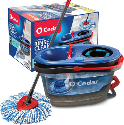 O-Cedar EasyWring RinseClean Microfiber Spin Mop & Bucket System – Dual Chamber Floor Cleaning Set