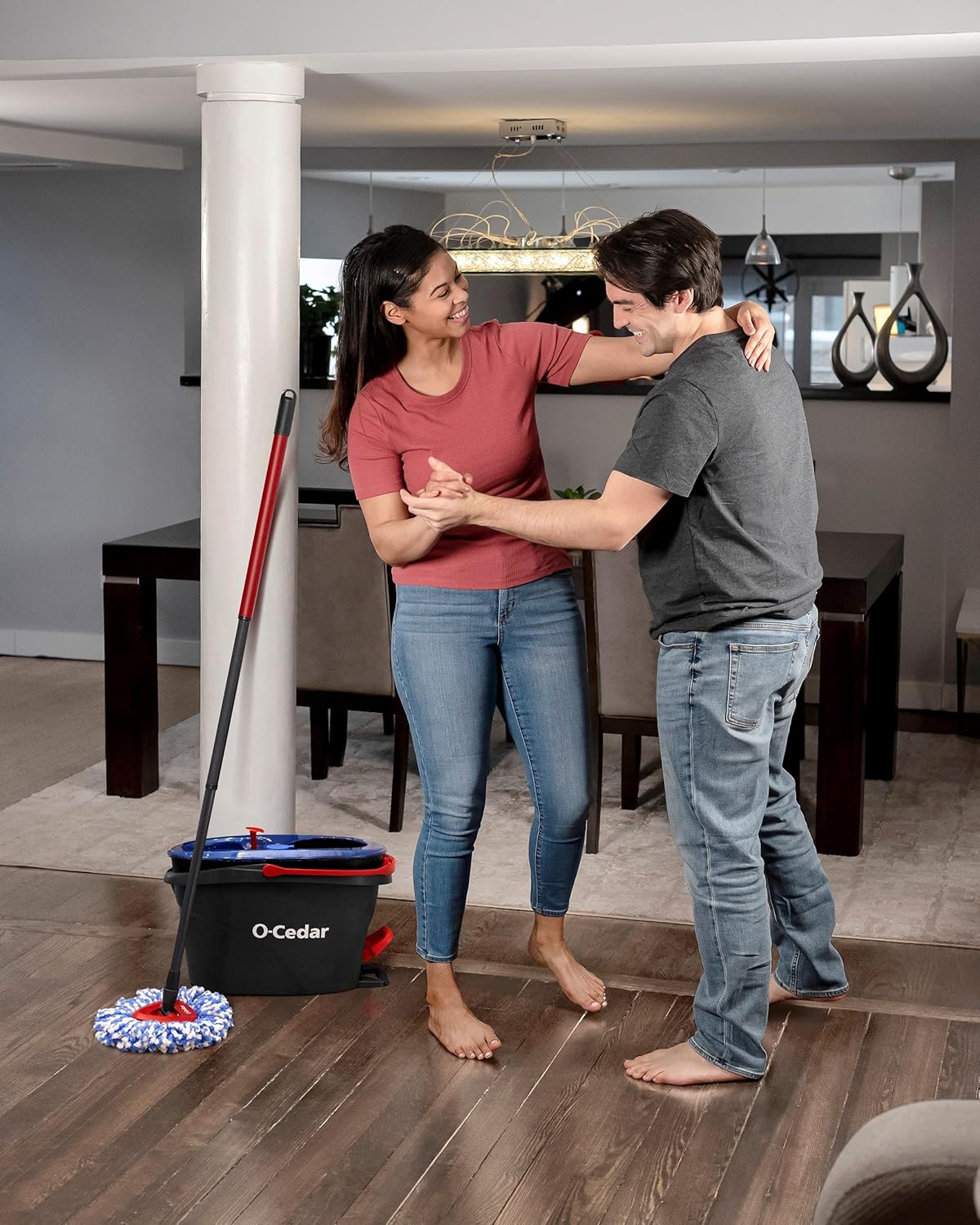 O-Cedar EasyWring RinseClean Microfiber Spin Mop & Bucket System – Dual Chamber Floor Cleaning Set